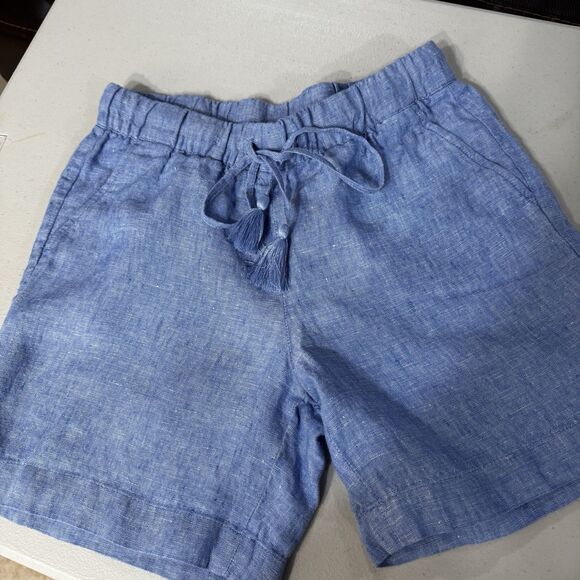 TALBOTS Size XS 100% Linen Chambray Blue Elastic Drawstring Waist Pockets - Picture 14 of 15